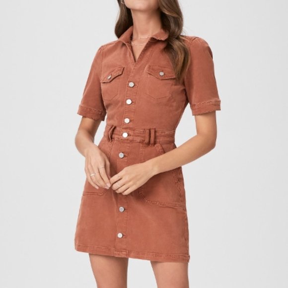 PAIGE Dresses & Skirts - 🏷️NWT PAIGE Mayslie Denim Dress In Burnt Terracotta - Size 2 (XS)